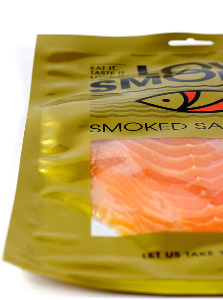 gold printed salmon pouch
